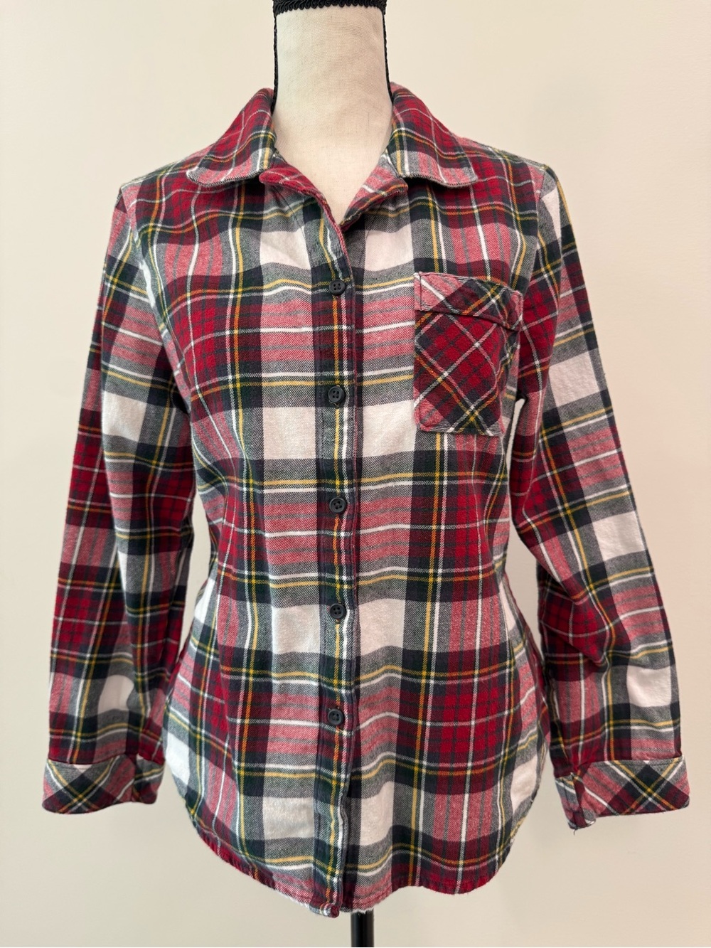 Bass Pro Natural Reflections Plaid Flannel Shirt M 100% Cotton Button Front
